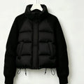 Winter Fashion Versatile Warm Coat Women Down Cotton Parkas Jacket Cable Knit Sleeve Spliced Stand Collar Thick Warm Short Coat
