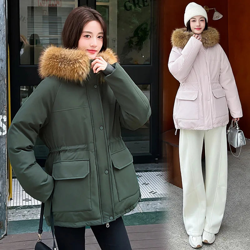Tooling Pie Overcomes Women's Winter New Padded Jacket Big Fur Collar Thickened Loose Short Padded Jacket