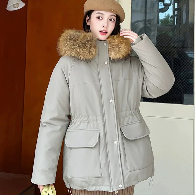 Tooling Pie Overcomes Women's Winter New Padded Jacket Big Fur Collar Thickened Loose Short Padded Jacket