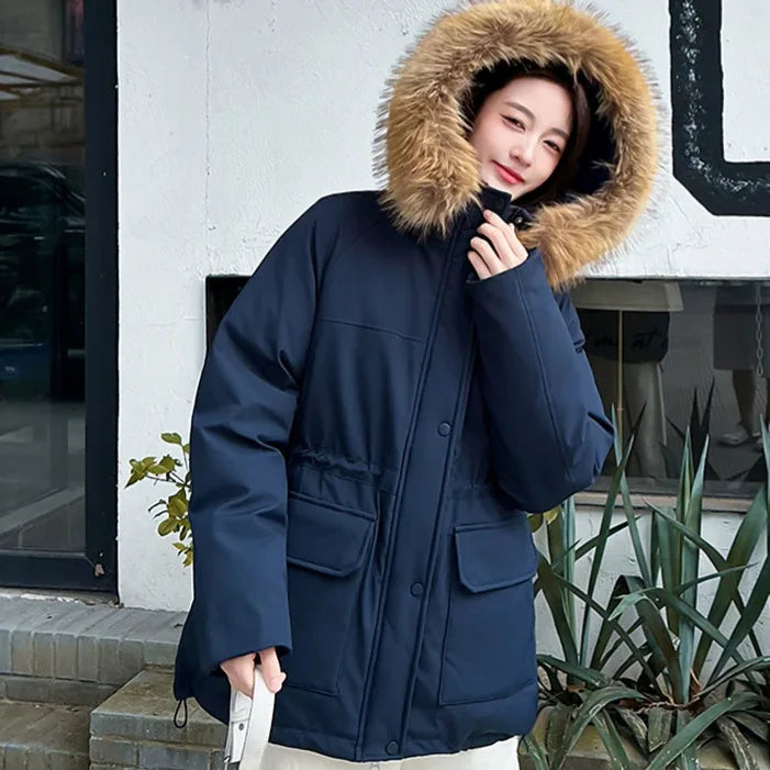 Tooling Pie Overcomes Women's Winter New Padded Jacket Big Fur Collar Thickened Loose Short Padded Jacket