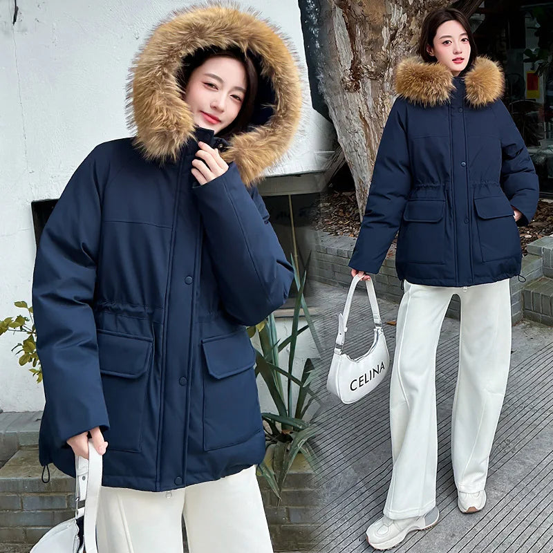 Tooling Pie Overcomes Women's Winter New Padded Jacket Big Fur Collar Thickened Loose Short Padded Jacket