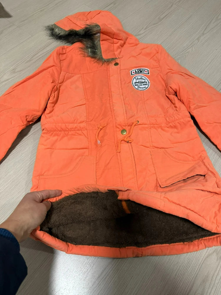 Winter Jacket Women Hooded Badge Lamb Fleece Medium Long Drawstring Cotton Coat Peach Skin Fleece Hooded Jacket Winter Coat
