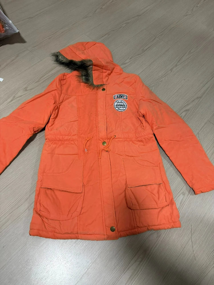 Winter Jacket Women Hooded Badge Lamb Fleece Medium Long Drawstring Cotton Coat Peach Skin Fleece Hooded Jacket Winter Coat