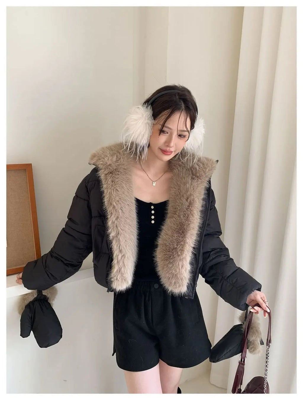 2026 New Winter Coat Women Korean Fashion Loose Female Fur Collar Windproof Warm Parkas Luxury Cotton Cropped Jacket