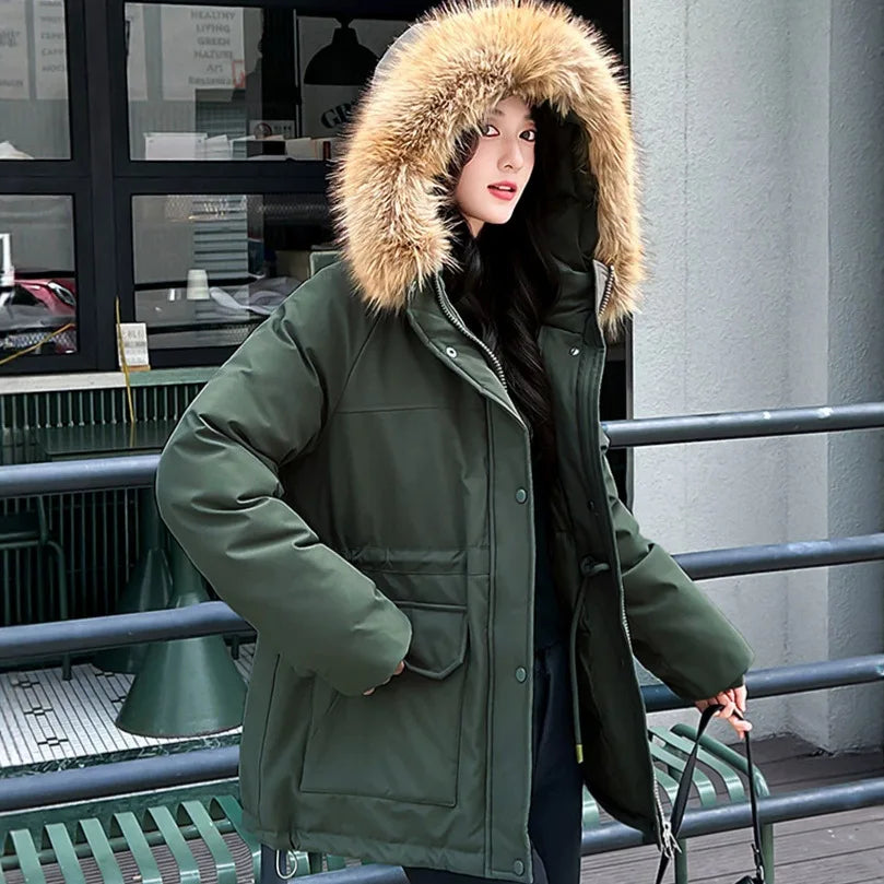 Tooling Pie Overcomes Women's Winter New Padded Jacket Big Fur Collar Thickened Loose Short Padded Jacket